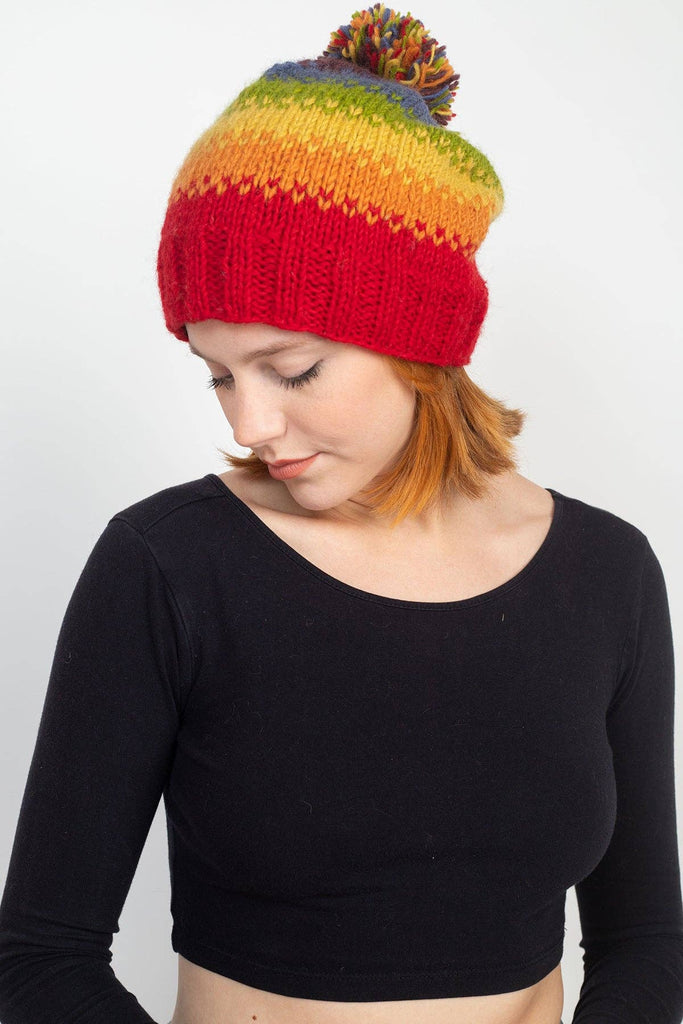 Lakhays - Blurred Lines Handmade Wool Knit Pompom Beanie for Women