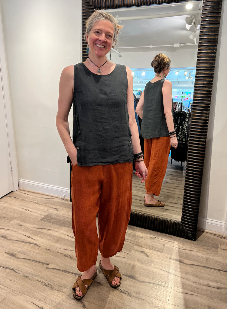 Saga - Linen, Button Accent Tank