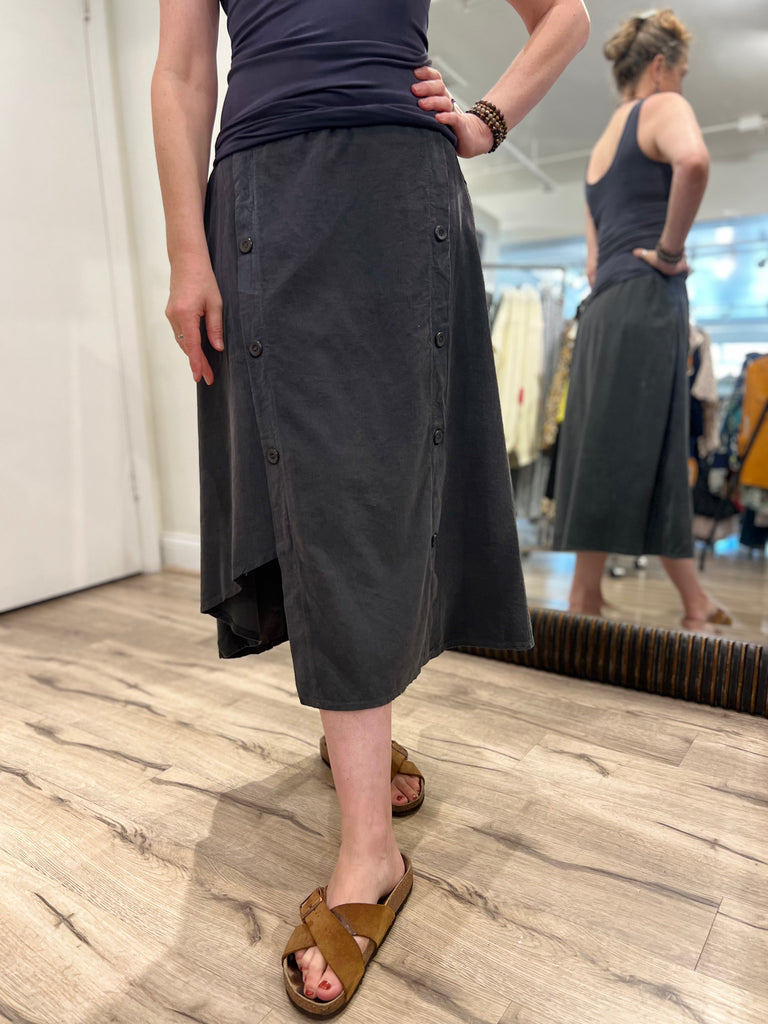 Saga - Corduroy, Button Front Asymmetrical Skirt