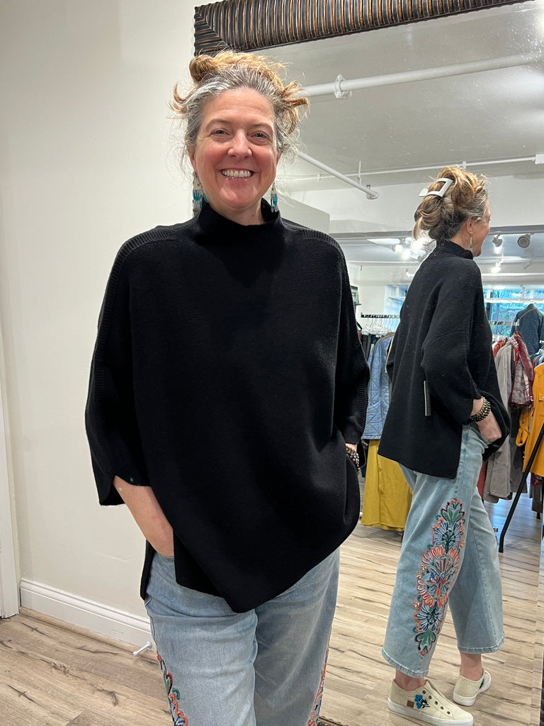 Multiples - 3/4 Sleeve Funnel Neck Sweater