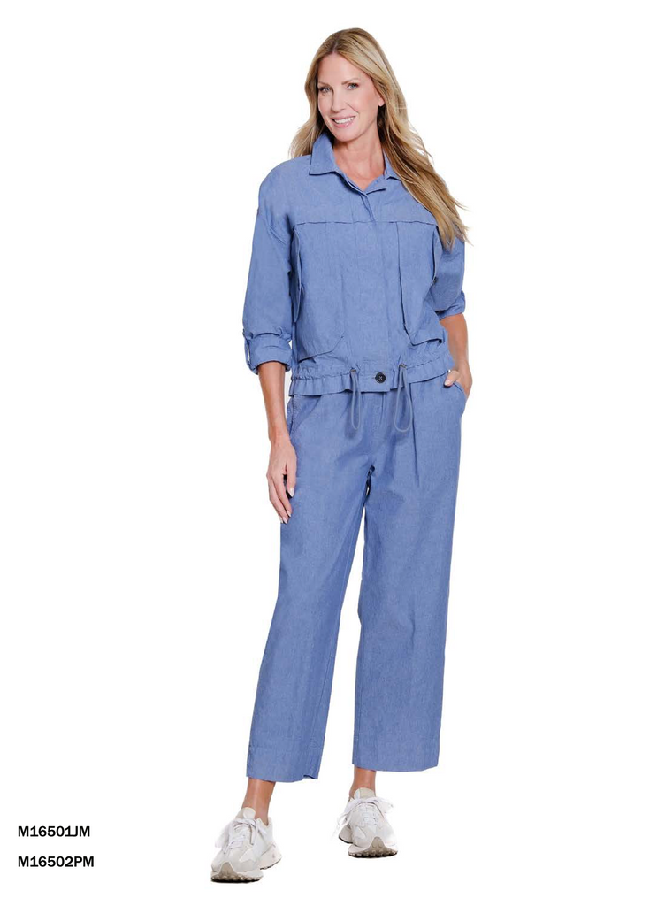 Multiples - Drawstring Waist Hidden Button Jacket