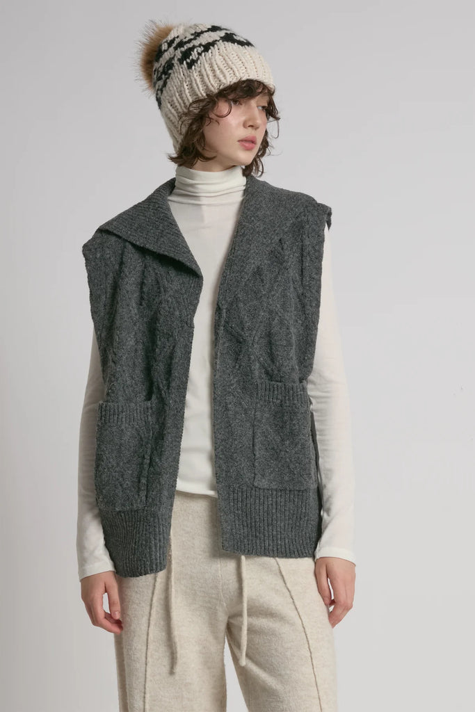 Look by M - Cable Knit Open Front Vest