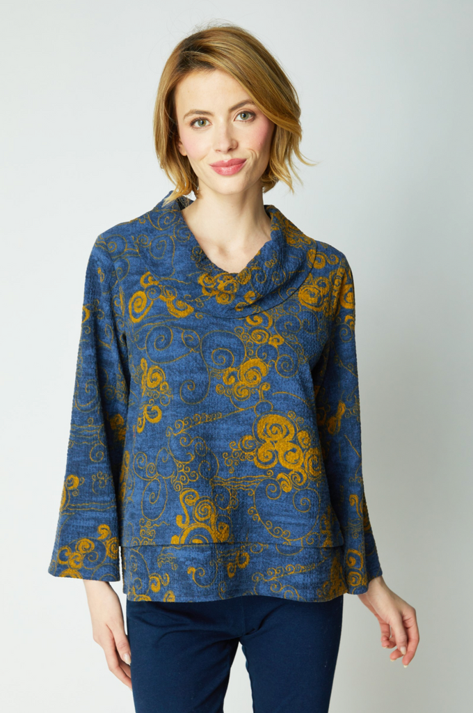 Habitat Crinkle Crepe Woodblock Drape Collar Pullover Shirt