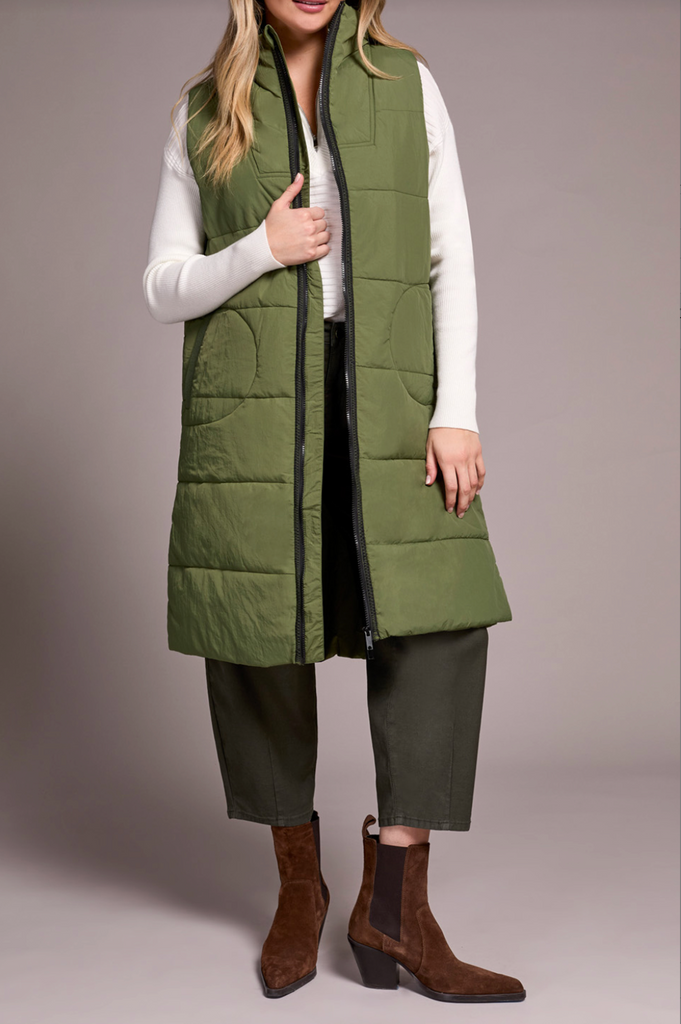 Tribal Zip Front Long Quilted Vest