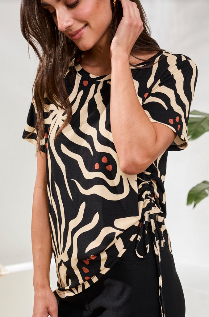 Tribal - Short Sleeve Crew Neck w/Side Ruching