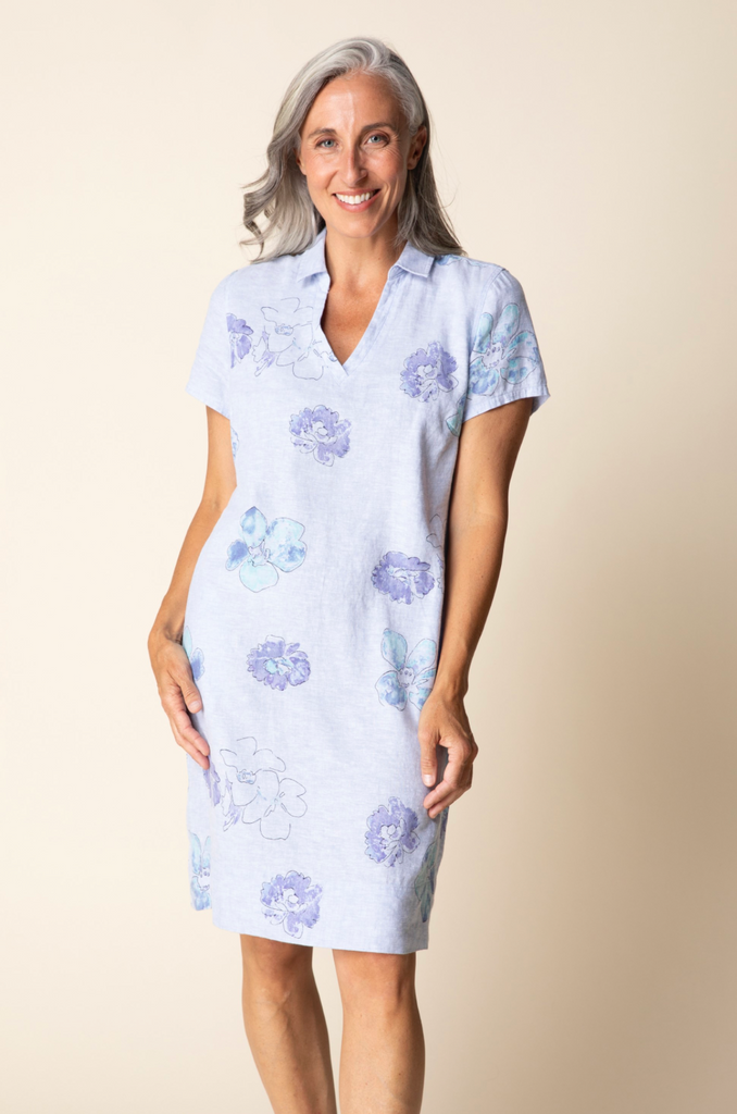 Habitat - Linen Floral Jill Dress in Cornflower