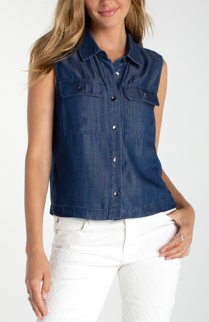 Liverpool - sleeveless button top with pockets