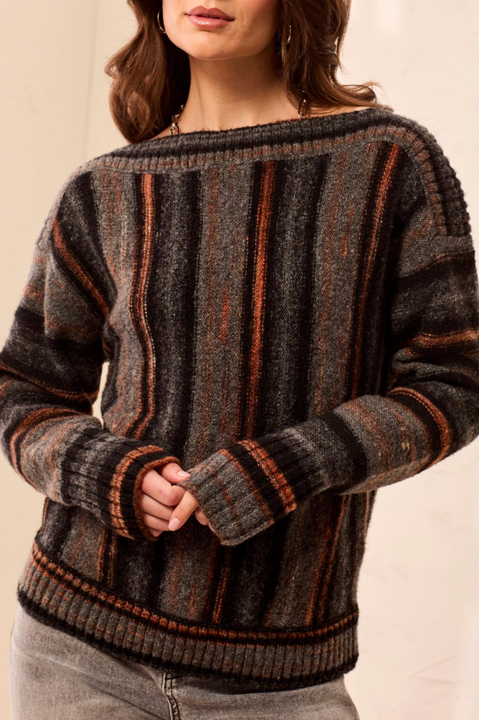 APNY - Yarn Dye Boat Neck Long Sleeve Sweater