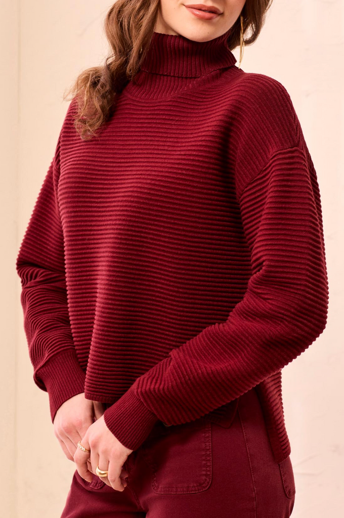 Tribal - Turtleneck Hi-Lo Sweater w/Side Slits in Cherry Lacquer