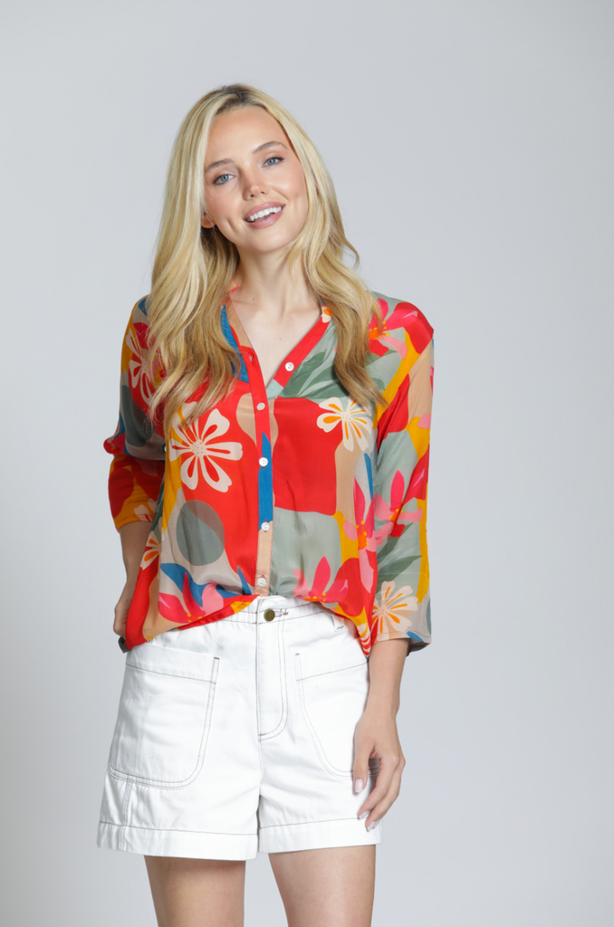 APNY - 3/4 Sleeve Mandarin Collar Button-up