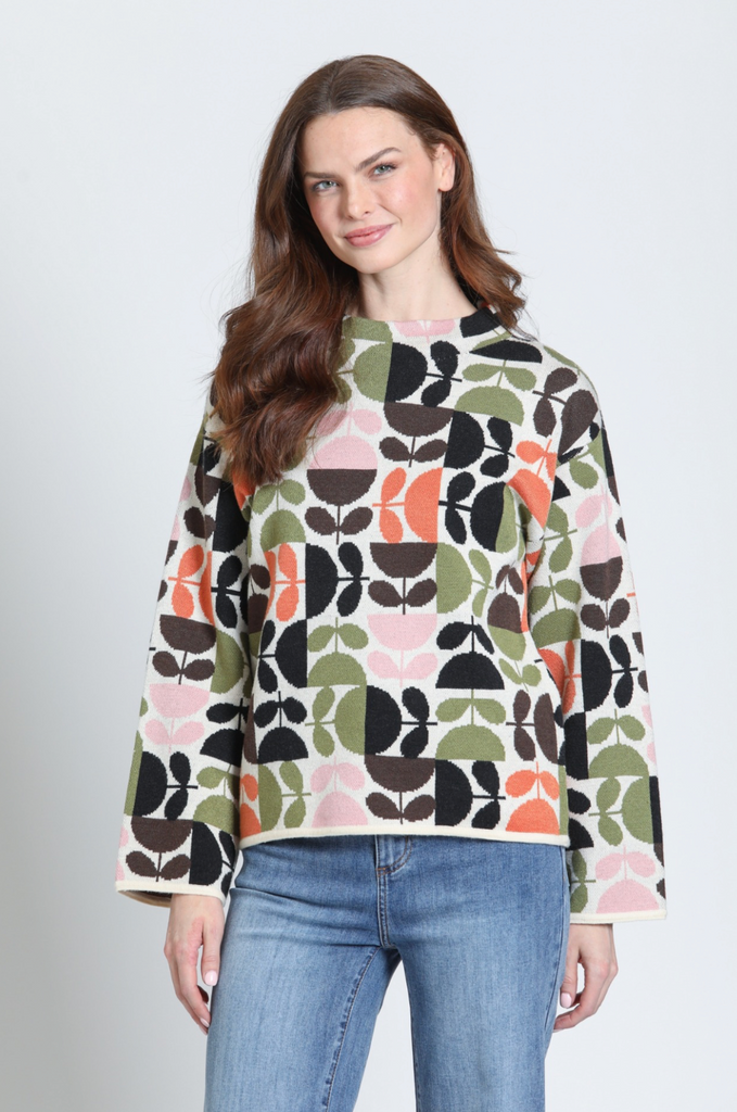 APNY - Funnel Neck Pullover in Terracotta Garden
