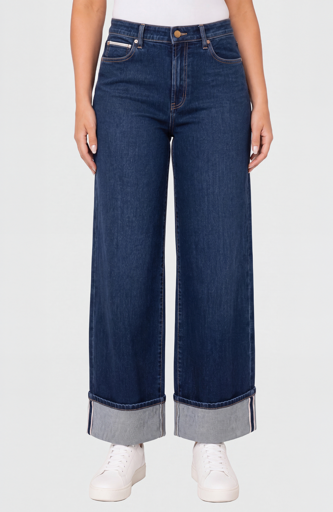 Liverpool - Selvedge Morgan Hi-Rise Cuffed Wide Leg Jean