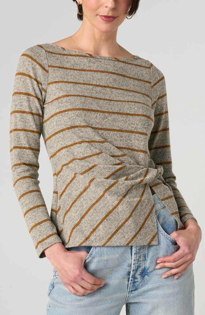 Liverpool - Long Sleeve Boat Neck Knit Top w/Twist Detail