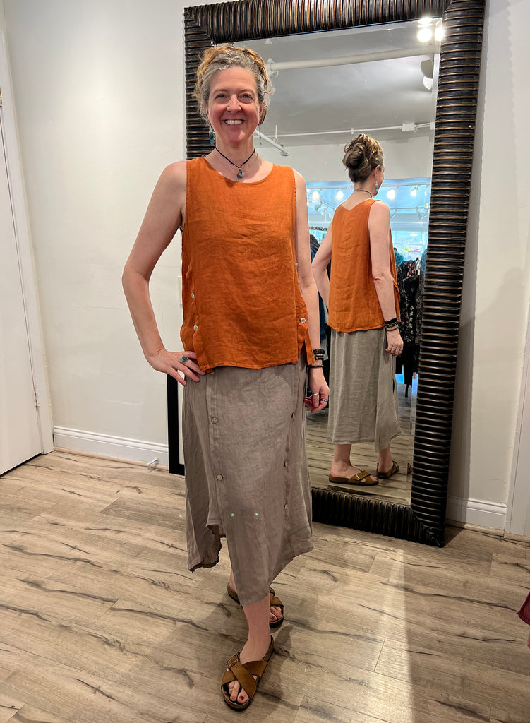Saga - Linen, Button Front Asymmetrical Skirt