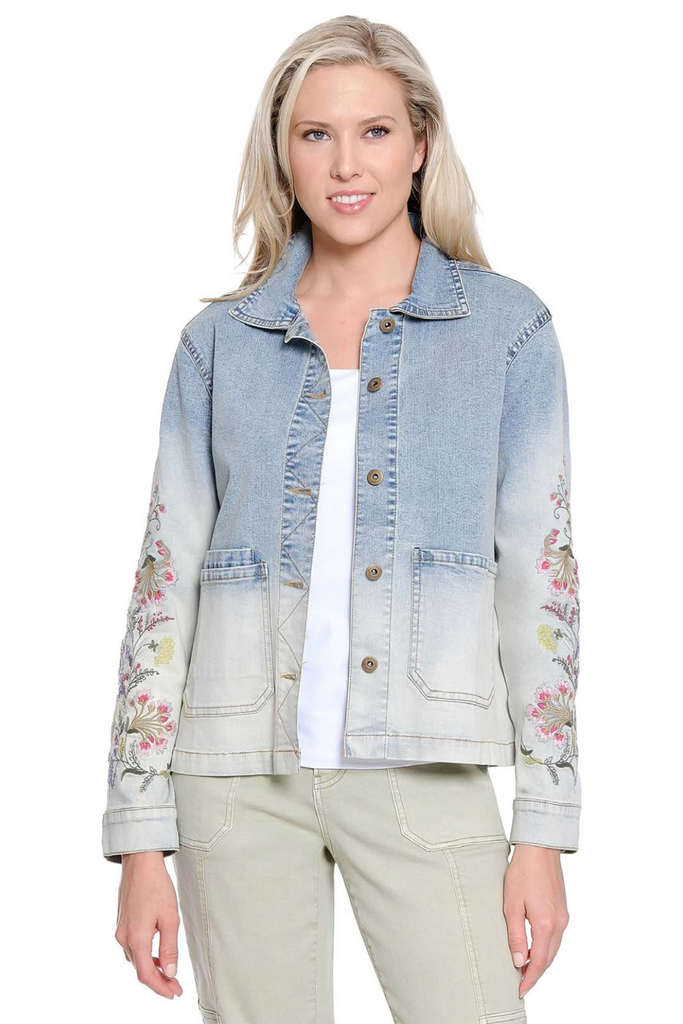 Tru Luxe - Dip Dyed Denim Jacket w/Embroidery