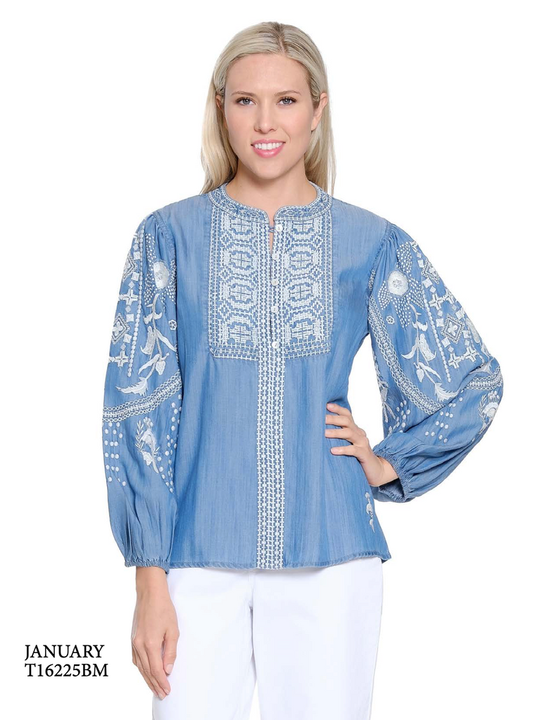 Tru Luxe - Chambray Popover w/Embroidery