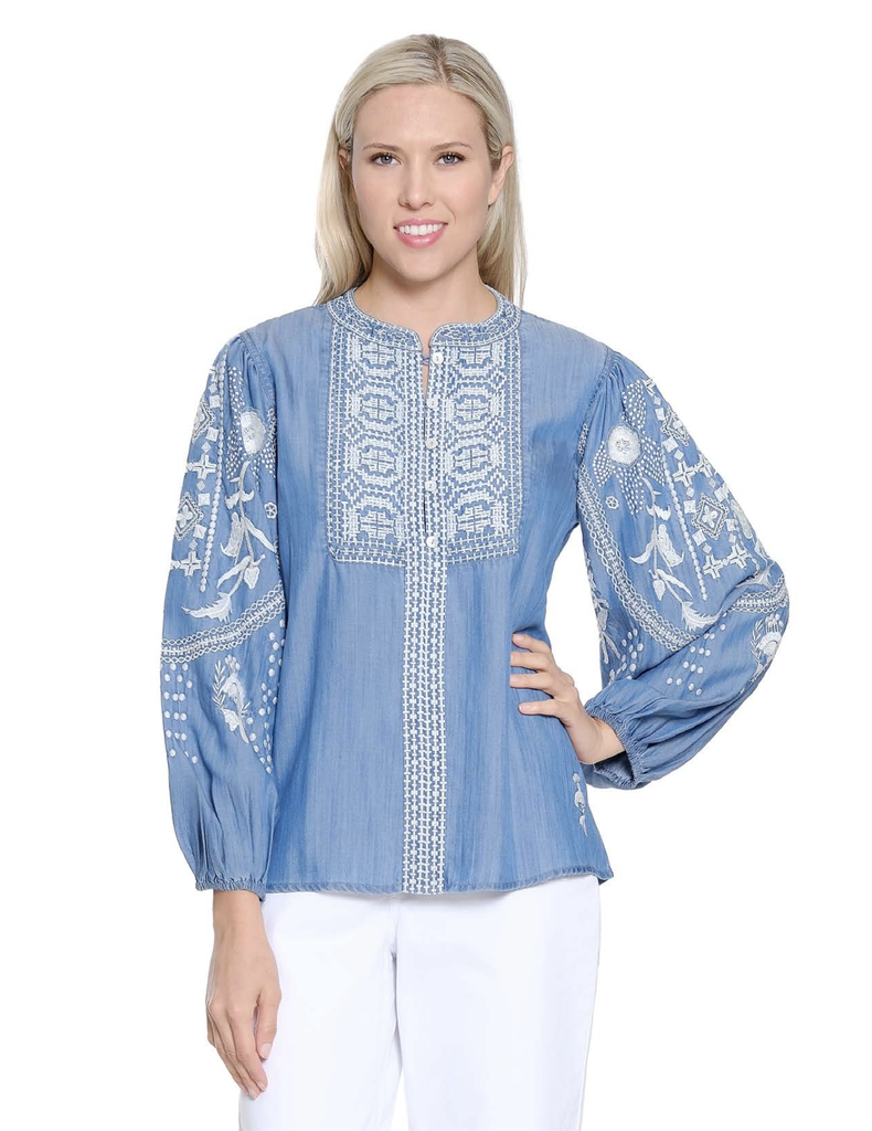 Tru Luxe - Chambray Popover w/Embroidery