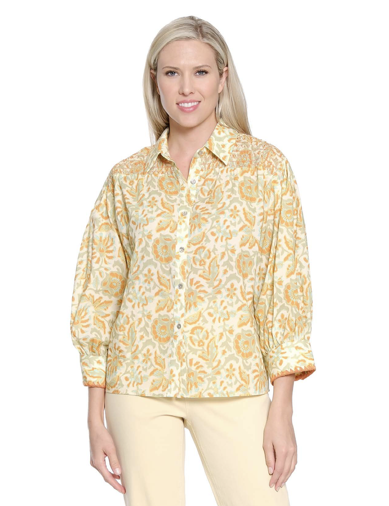 Tru Luxe - Smocked Detail Button Front Top