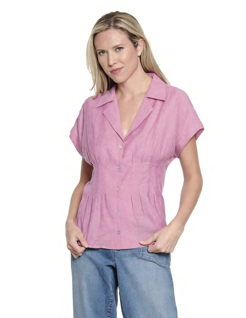 Tru Luxe - Solid Tucked Waist Campshirt