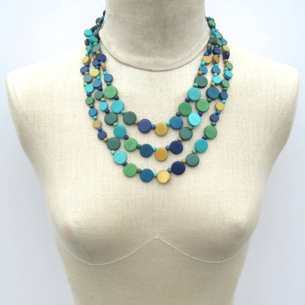 Katie & Company - Livia blue and green wood bead necklace