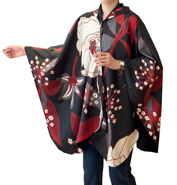 Winding River Black / Red Reversible Rain Cape - Garden Collection