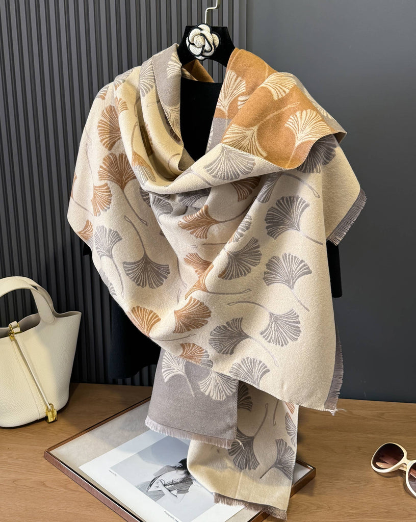 Winding River - Tan / Gray Two Tone Ginkgo Reversible Wrap