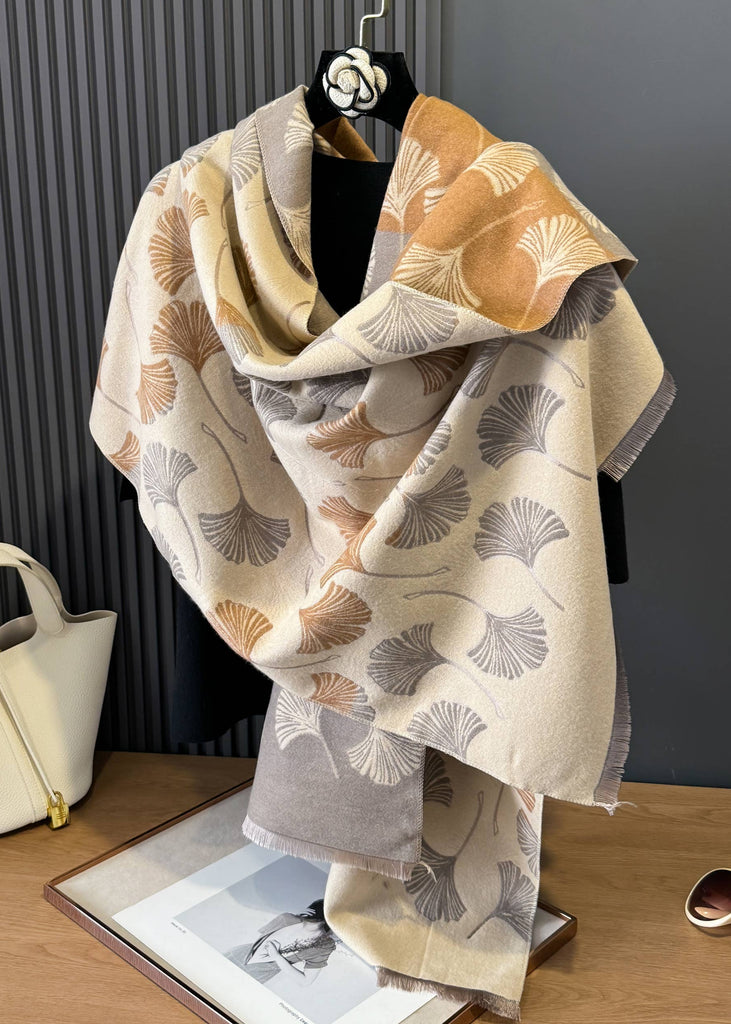 Winding River Tan / Gray Two Tone Ginkgo Reversible Wrap