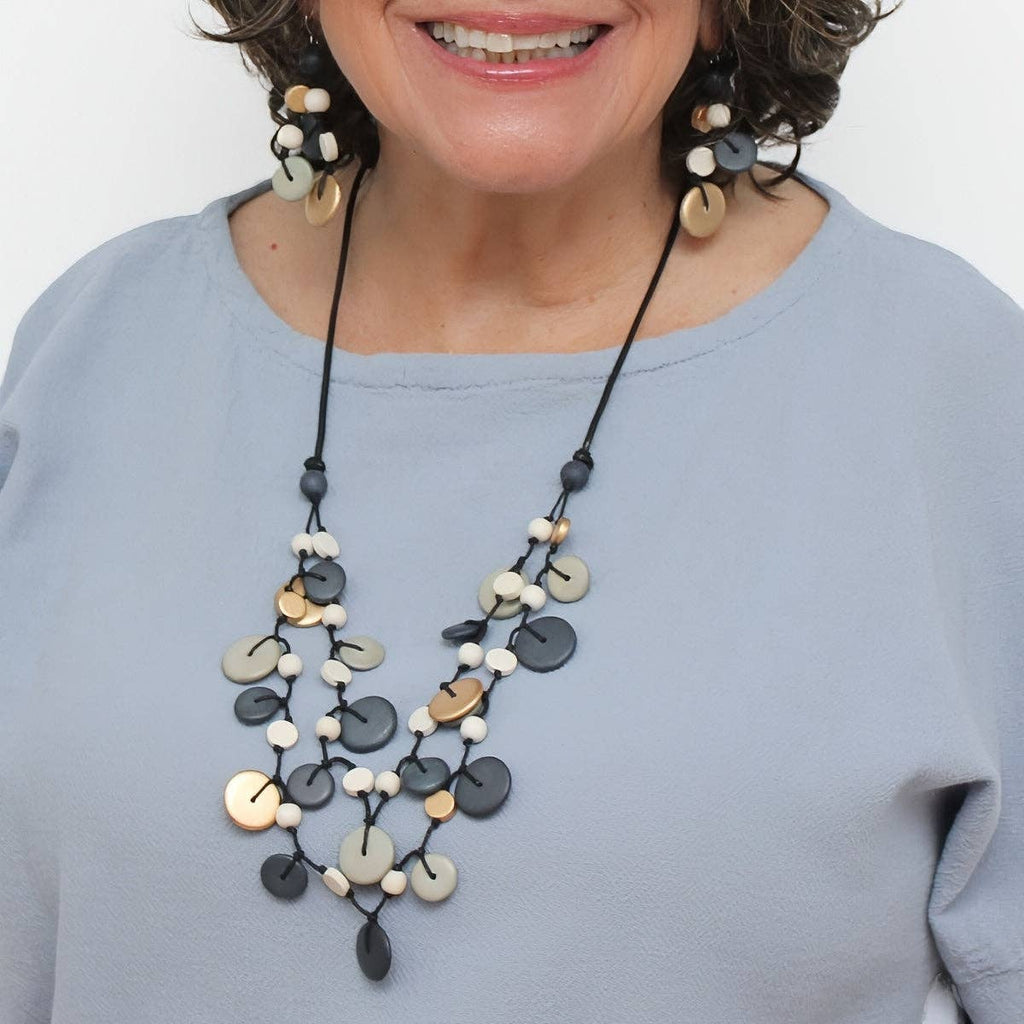 Sylca - Gray Juliette Drop Double Strand Necklace