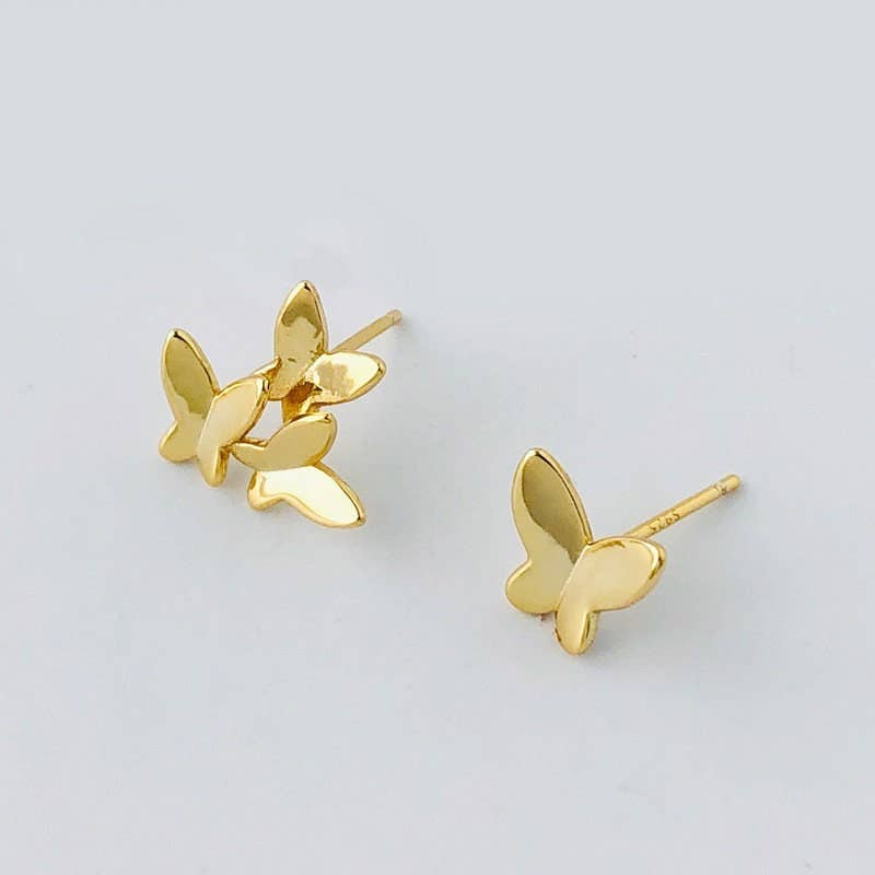 Perimade & Co. Gold Butterfly Ear Stud Earrings in 925 Sterling Silver