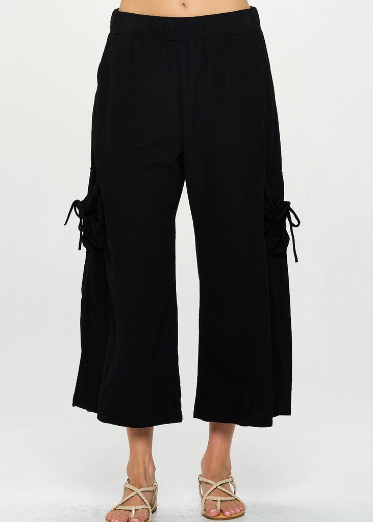 Focus Fashion Dual Crinkle Pocket Pants- Black