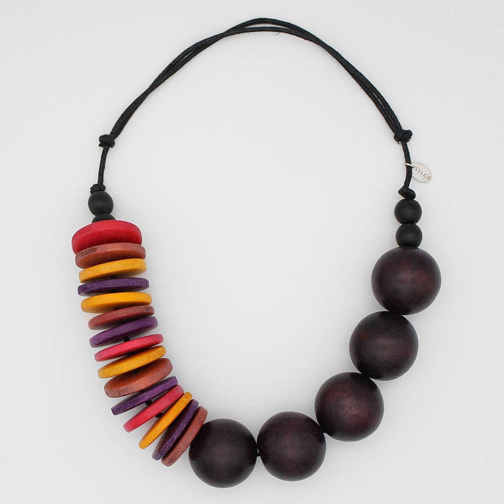 Sylca Designs - Brown Wood Malia Beaded Necklace