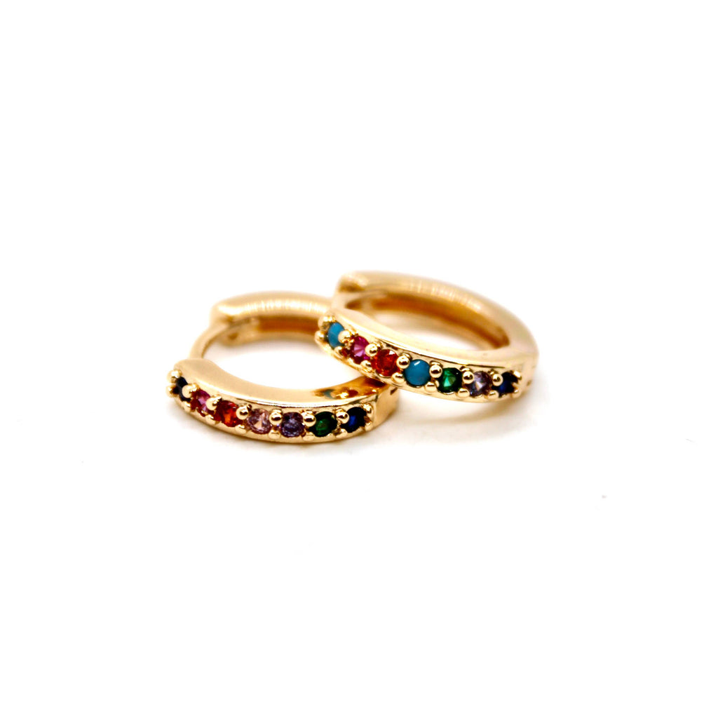 Lizou - Rainbow Rhinestone Mini Huggie Earrings