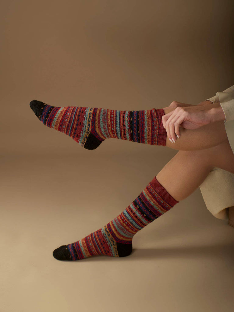 Wuaman - Fair Isle Alpaca Socks | Full Cushion Socks | Crew Socks