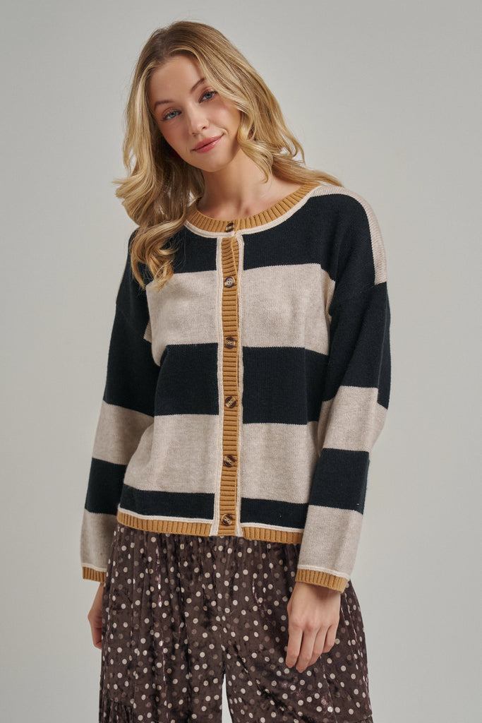 Bon - Wide Stripe Cardigan