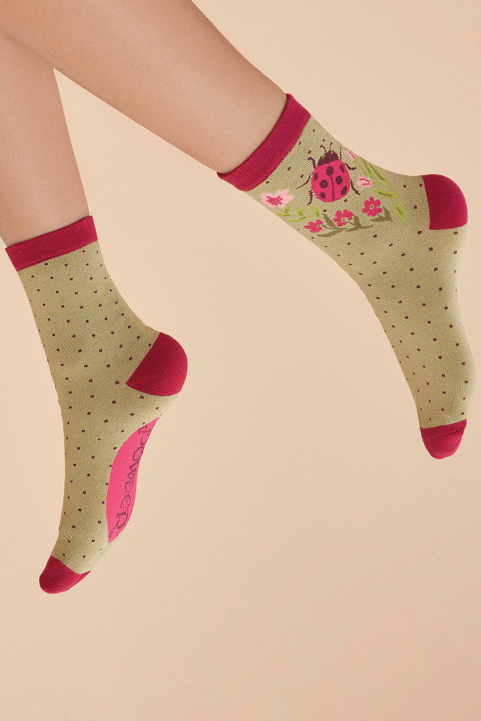 Powder Design Ladybird Ankle Socks - Sage