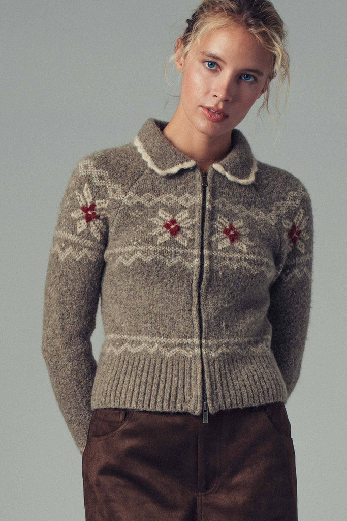 Urban Daisy - Fair Isle Zip-Up Knit Cardigan