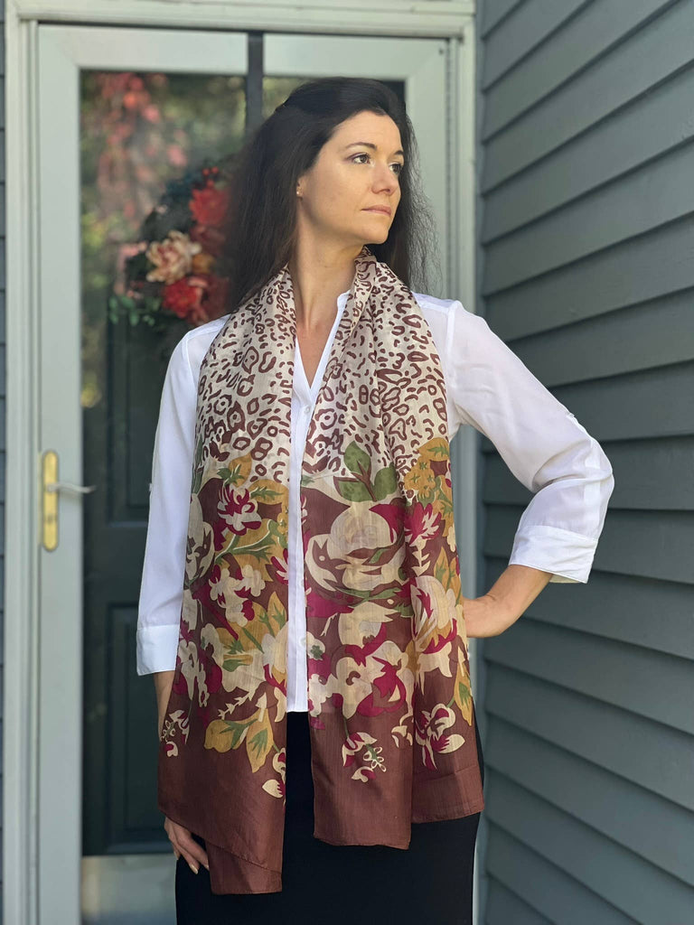 Rayz Intl - Brown Animal Print Large Silk Scarf