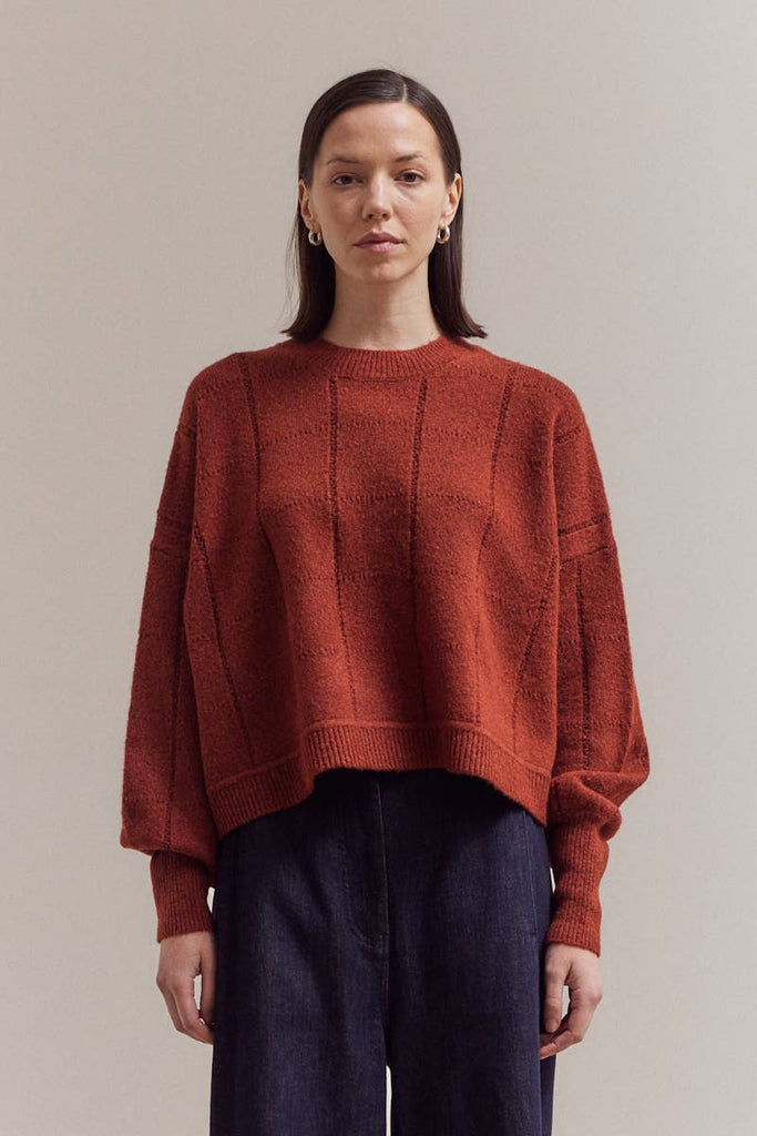 Grade & Gather - TEXTURE GRID KNIT SWEATER