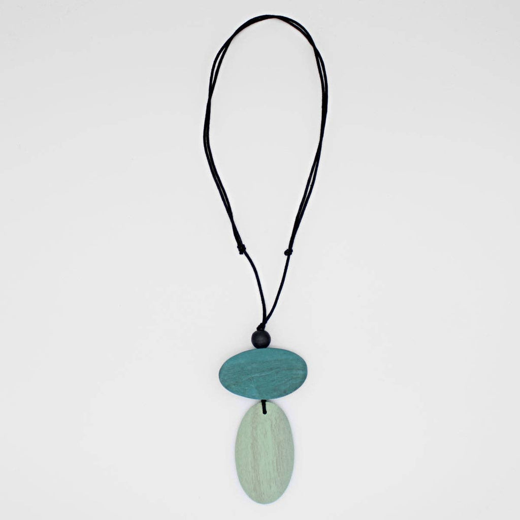 Aqua Double Bead Alaina Pendant Necklace by Sylca