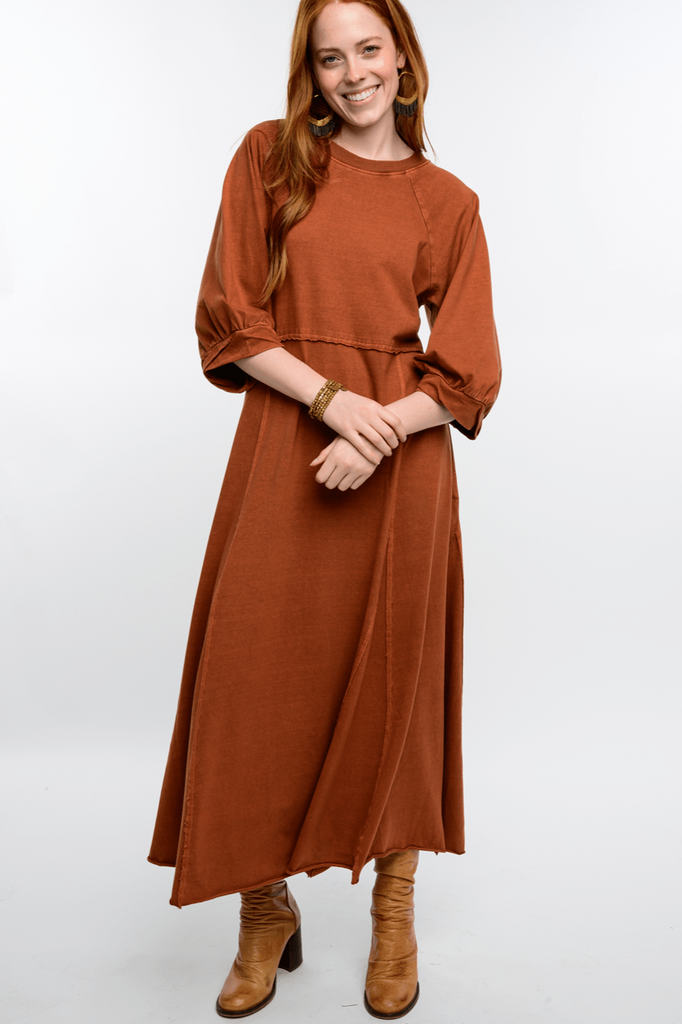 Uncle Frank Knitted Flare Midi Dress- Cinnamon