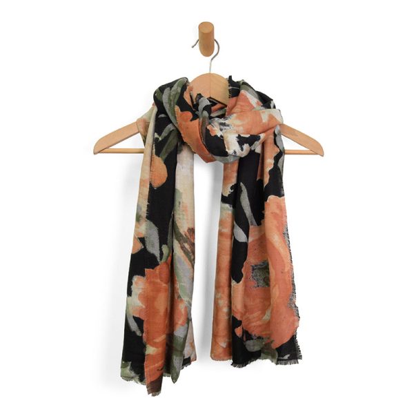 Joy Susan Garden Rose Floral Scarf- Black