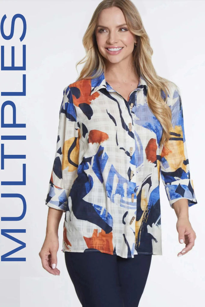 Multiples Hi-Lo Button Down Top