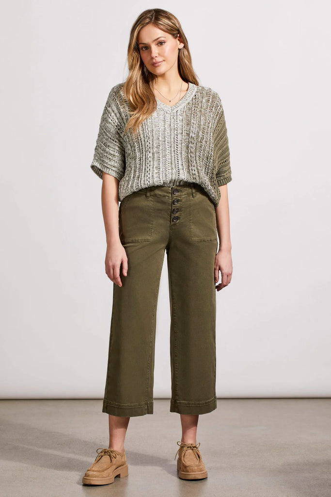 Tribal Audrey Wide Leg Crop Jeans- Olive