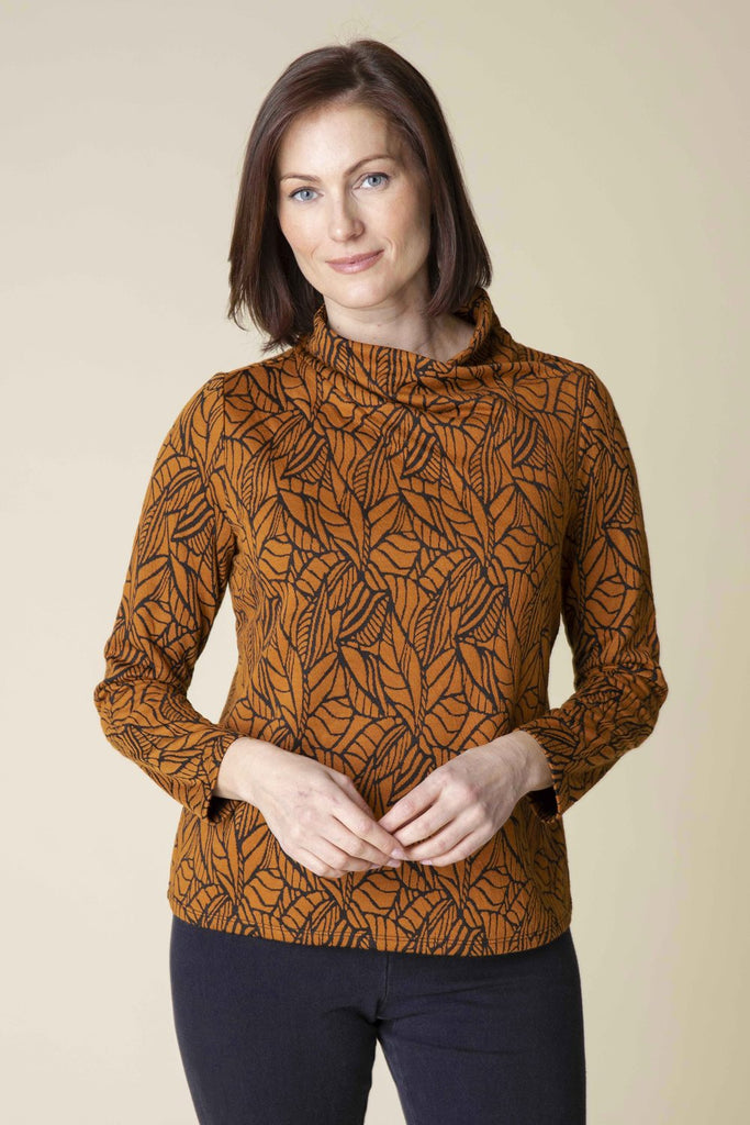 Habitat Falling Leaves Jacquard Wrap Neck Top- Ginger