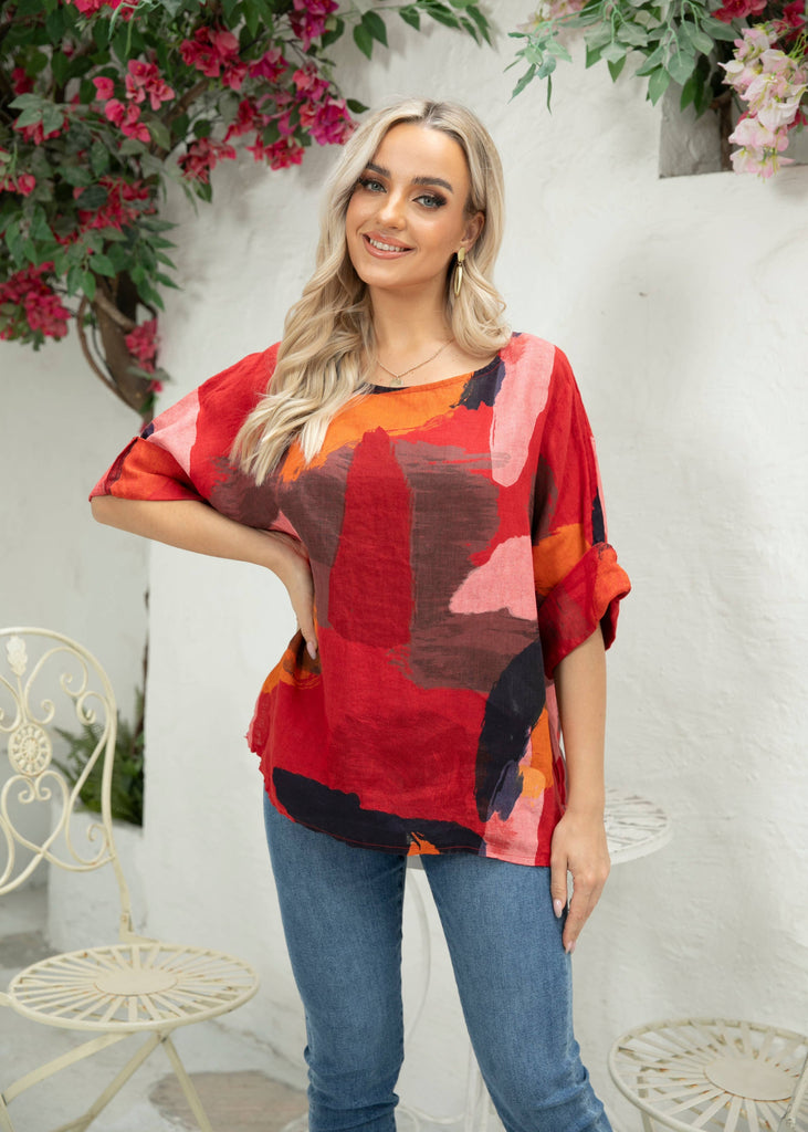 Orange Fashion Village Sammy's Abstract Linen Top