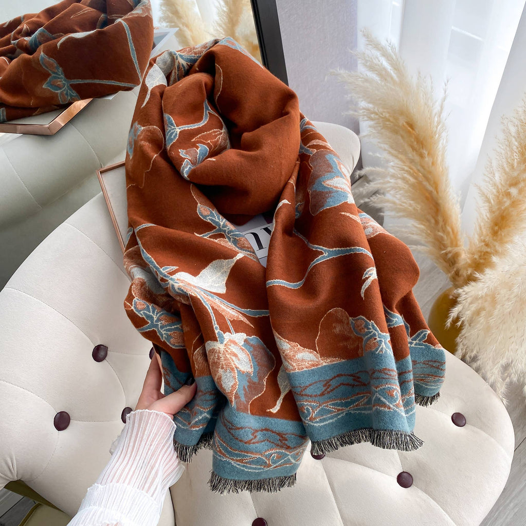 Winding River - Brown / Turq Beautiful Bloom Reversible Wrap