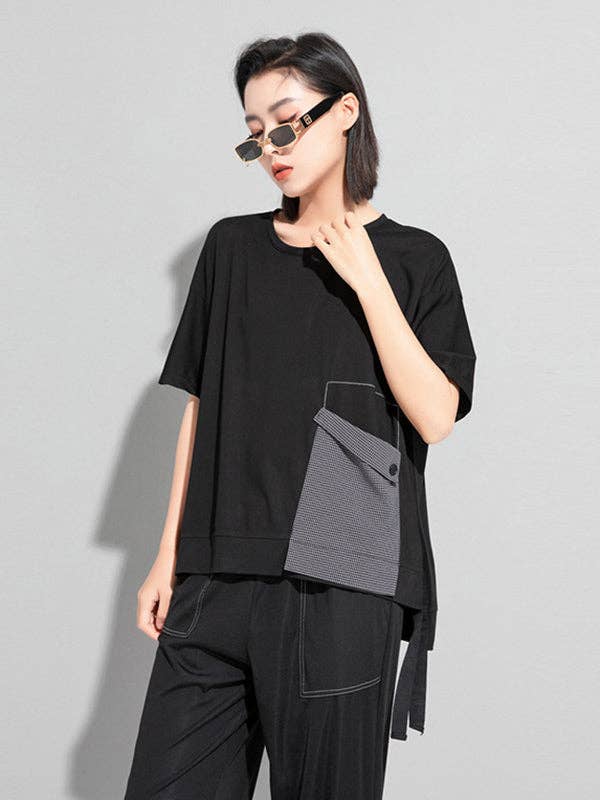 Sheer Trend - Front Pocket Tasseled T-Shirt