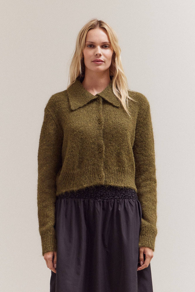 GRADE & GATHER - BUTTON UP COLLAR NECK CARDIGAN