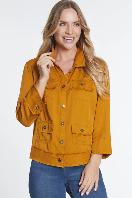 Multiples Fringe Hem Jacket- Dark Gold