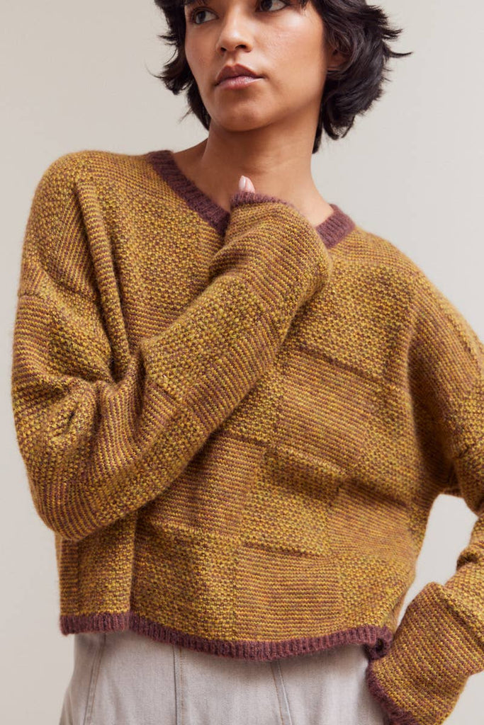 GRADE & GATHER - PLAID KNIT SWEATER